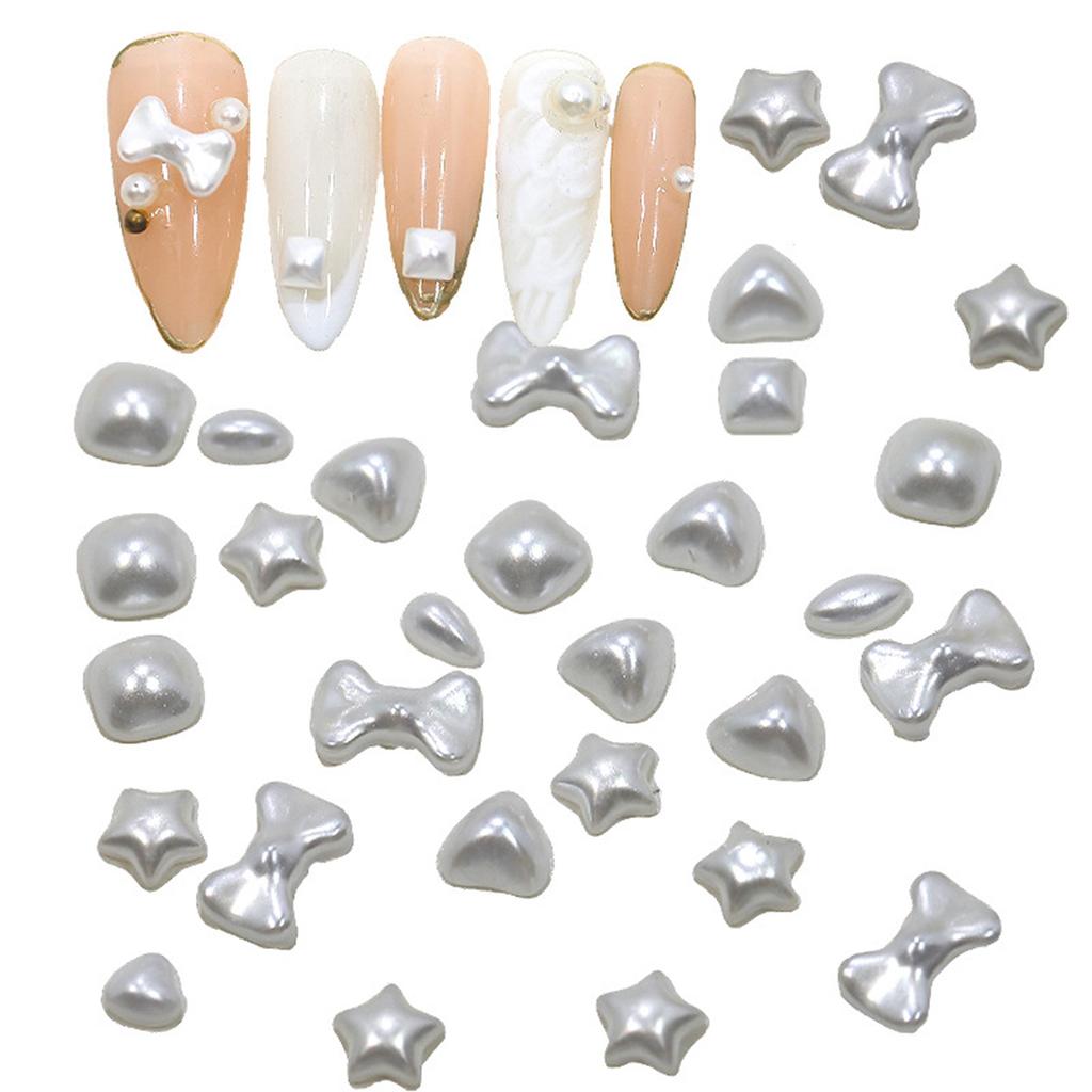 New Flat-Back Pearl Nail Jewelry Australian White Heart & Star Shaped Pearls DIY Nail Art Decorations