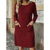 BFCCQB Women's Fashion Autumn Winter Solid Color Print O-Neck Long Sleeve Casual Dresses