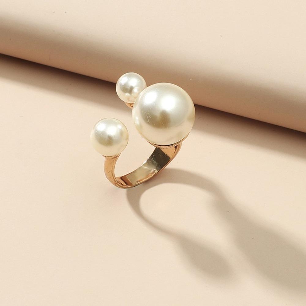 Adjustable Pearl Ring Gold Color Fashion Jewelry Paved Rings Beach Party Ring Gifts Girl