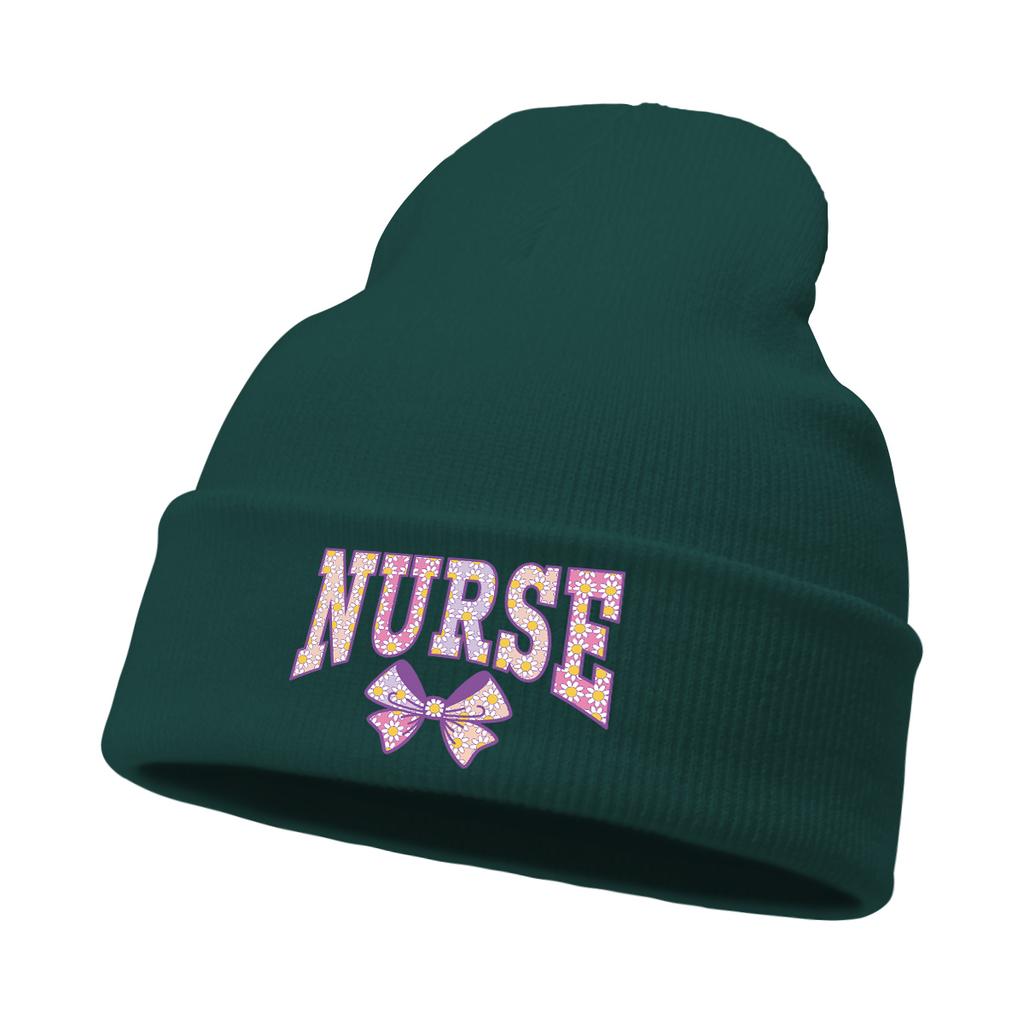 Nurse Bow Print Warm Winter Hats Unisex Cap Beanie Man Cap Stretchable Trendy Knitted Hat Beanie Perfect For Urban Style