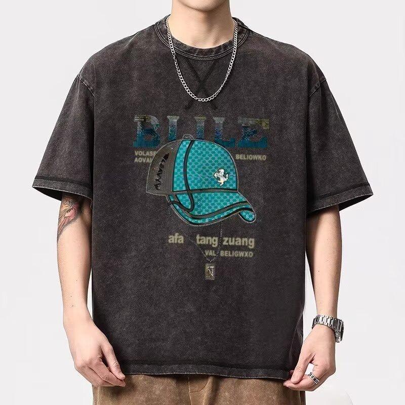 

WASSUP Модная американская ретро футболка с коротким рукавом и принтом чернилами для мужчин, летняя свободная, тяжелая, парная футболка, топ 5XL серый