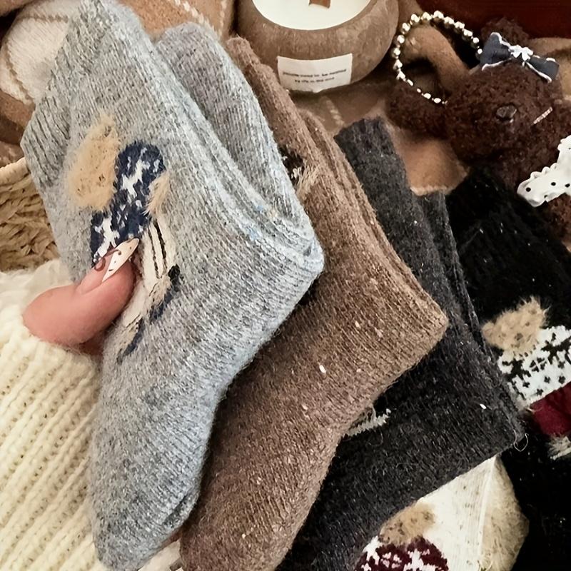 5 Pairs Women's Winter Mid-Calf Socks Soft Animal Pattern, Casual Formal Wear, Cute Socks, Cold Weather Wear, Plush Material, Sock Lovers