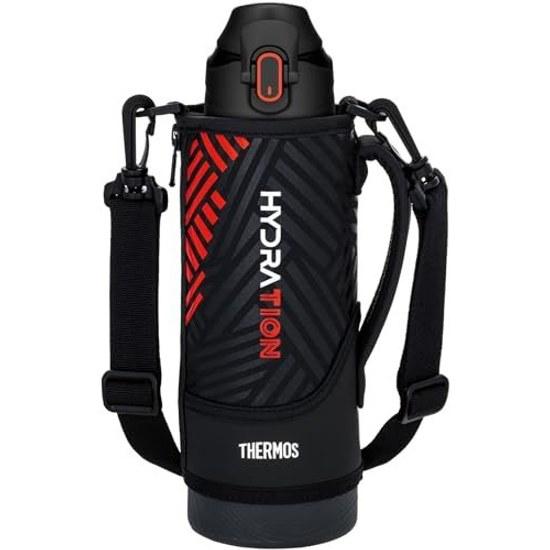 Thermos Water Bottle Vacuum Insulated Sports 1L Black Orange Only Kids Pouch Shoulder-Friendly Strap FJS-1000F BKOR