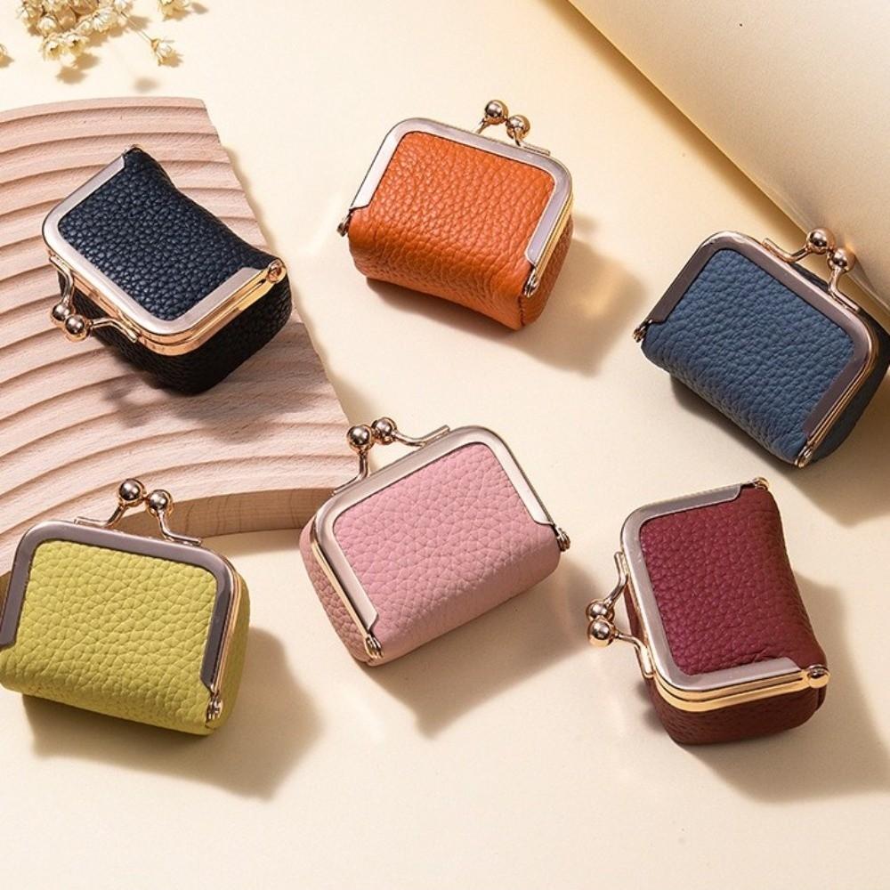 Square Kiss Lock Coin Purse PU Leather Small Item Bag Elegant Leather Jewelry Bag  Storage