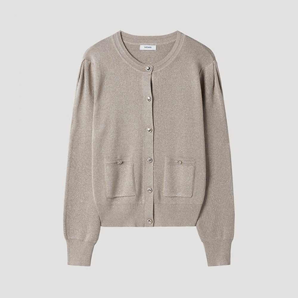 

Shesmiss Glitter Pocket Round Neck Cardigan Sskcdp11010 Be beige/55