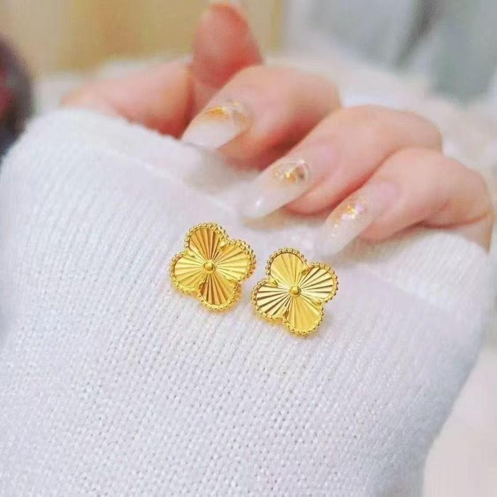 Shajin Schmuck Vierblättriges Kleeblatt Gold Simuliert Ohrstecker - Damen Leichte Luxus Accessoires