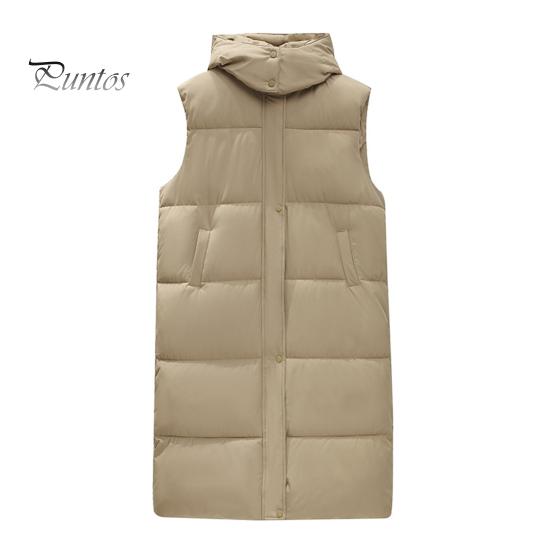 Winter Women Waistcoat Thickened Padded Zipper Closure Hooded Loose Fit Adjustable Waist with Belt Sleeveless Solid Color Windproof Heat Retention