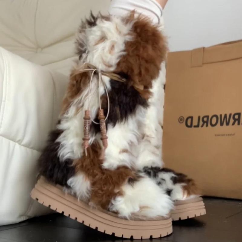 

Женские универсальные зимние ботинки Bosi 2024: Желтый коровий волос, теплые, нескользящие, до середины икры, круглый носок, осень/зима. 40