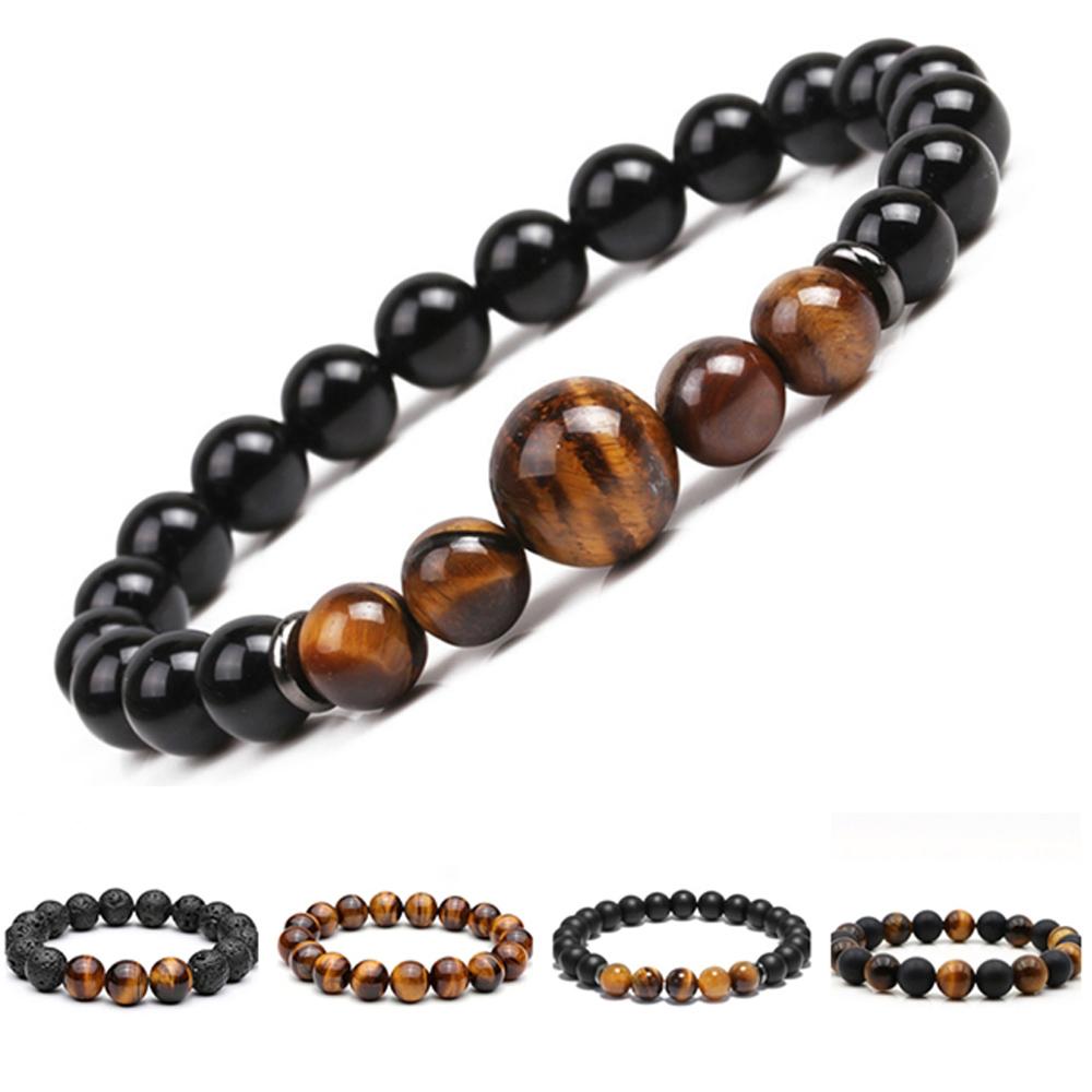 Chakra Beaded Bracelet Men 8mm 12mm Natural Stone Lava Rock Tiger Eye Onyx Matte Howlite Healing Beads Charm Yoga Women Jewelry