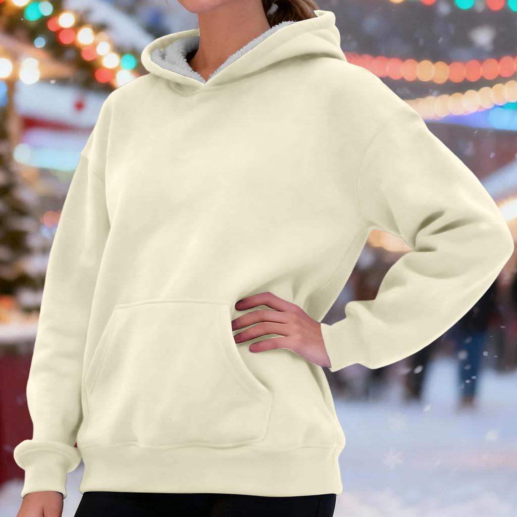 Women's Fashionable Casual Long-Sleeved Top With Fleece Thickened Hooded Sweatshirt