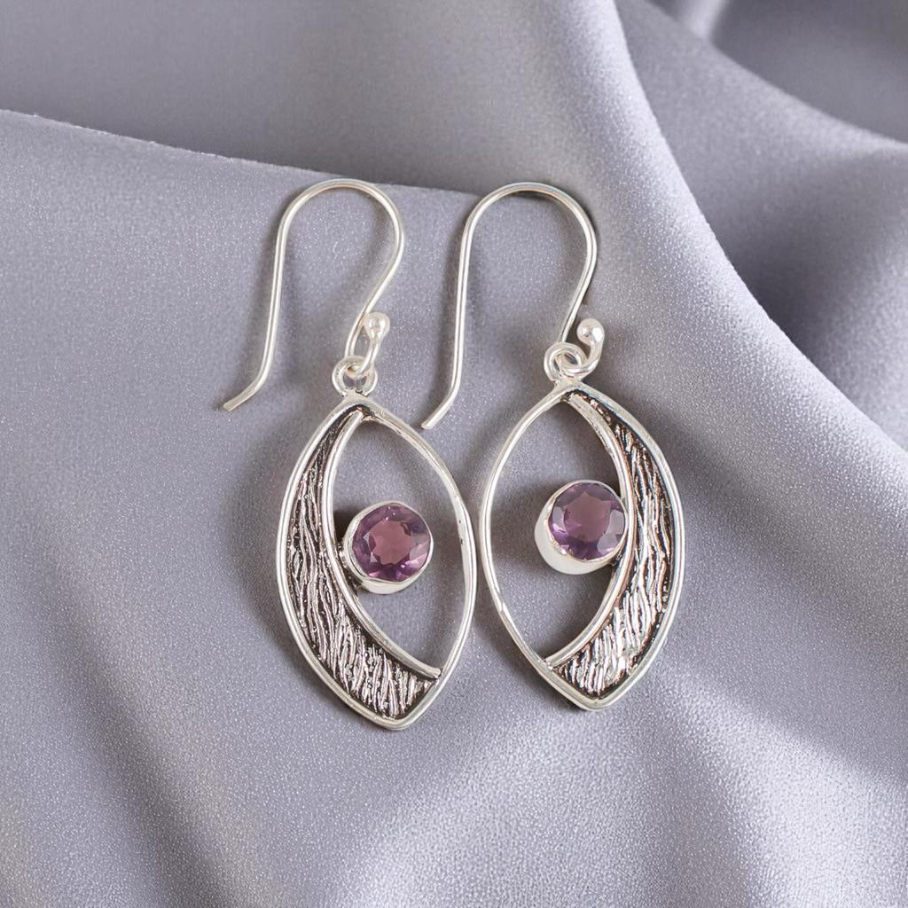 Amethyst Gemstone 925 Sterling Silver Jewelry Handmade Women Gift Earrings 1.60" EE-61-5