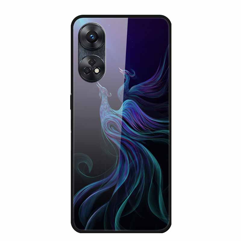 For Oppo Reno8 T 4G Case Luxury Tempered Glass Back Cover Hard Case For Reno8 T 4G 6.43" Capa Funda Animal Vividly Coque Wolf