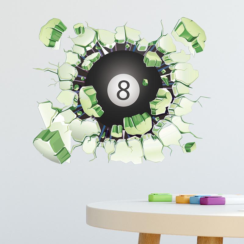 Breaking Through Wall Ball Sports Sticker Basketball Pool Soccer for Bedroom Home Decor Removable Decal