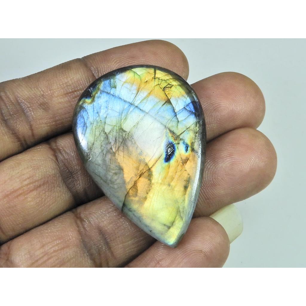 79Cts. Natural Purple Flash Labradorite Pear Cabochon Gemstone 32X46X06MM B-316