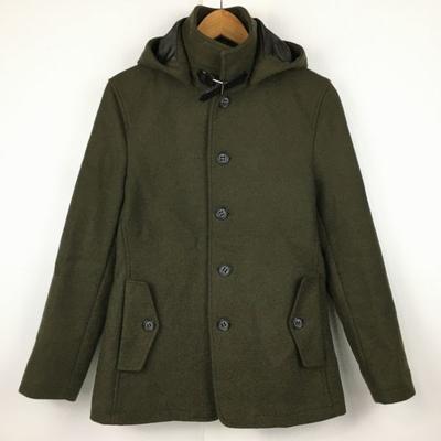 JOURNAL STANDARD Wool Short Coat Olive Men's S with Hood and Leather Belt(USED)
