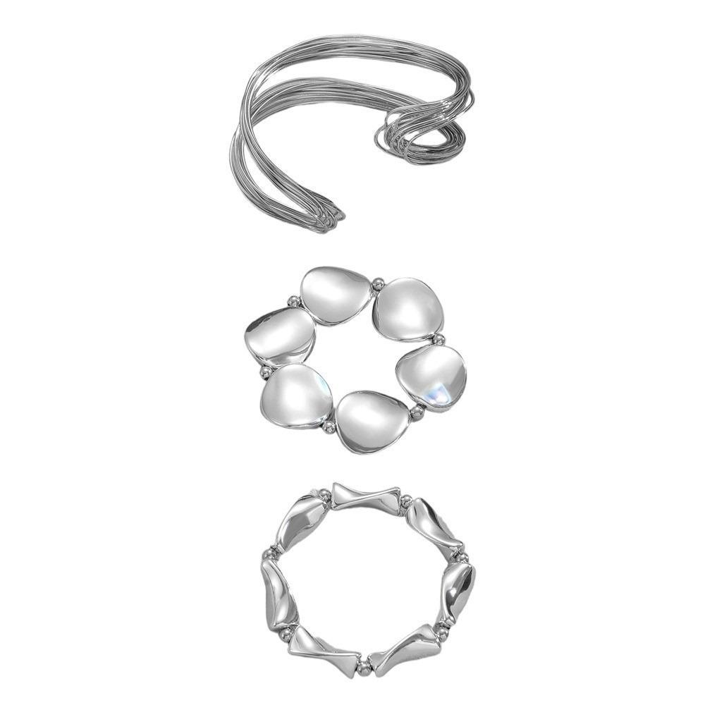 

3 Pcs/Set Metal Bracelet Set Twisted Lines Irregular Cuff Bracelets Women s Hand Bracelet Gift серебряный