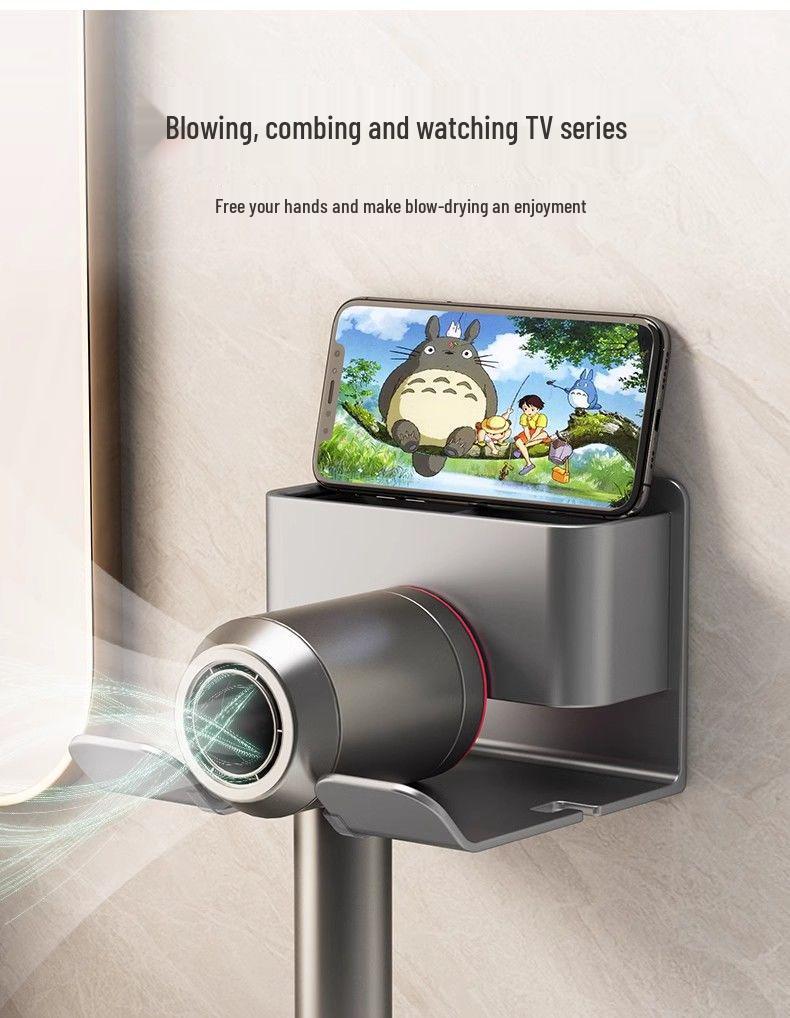 Wall-Mounted Hair Dryer Rack: Bathroom Storage Shelf & Hanging Bracket
