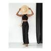 New Season High Waist Button Detailed Elastic Waist Linen Black Palazzo Trousers