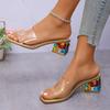 Women Crystal Sandals  New Spring Summer Open Toe Sandals Square Heels Beach Fashion Sandals Women