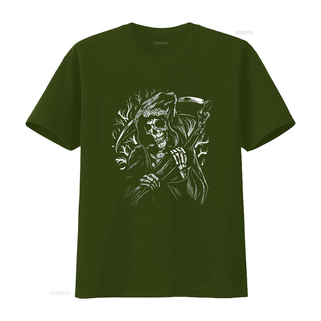 Womens T Shirt Cool Grim Reaper Black 2XL vintage Washed streetwear fashion Breathable Slightly Comfortable Casual Soft