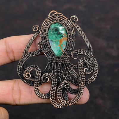 Kupferit Chrysokoll Anhänger Kupferdraht umwickelter Edelstein Schmuck Handgefertigter Anhänger Kupferdraht umwickelter Anhänger Oktopus Anhänger Geschenk für Frauen
