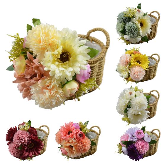 Künstlicher Chrysanthemen-Kugelblumen-Strauß Gemischte Kunstseiden-Hortensienblumen mit Chrysanthemen-Pfingstrosen für Brautstrauß Hochzeitsfeier Floristik