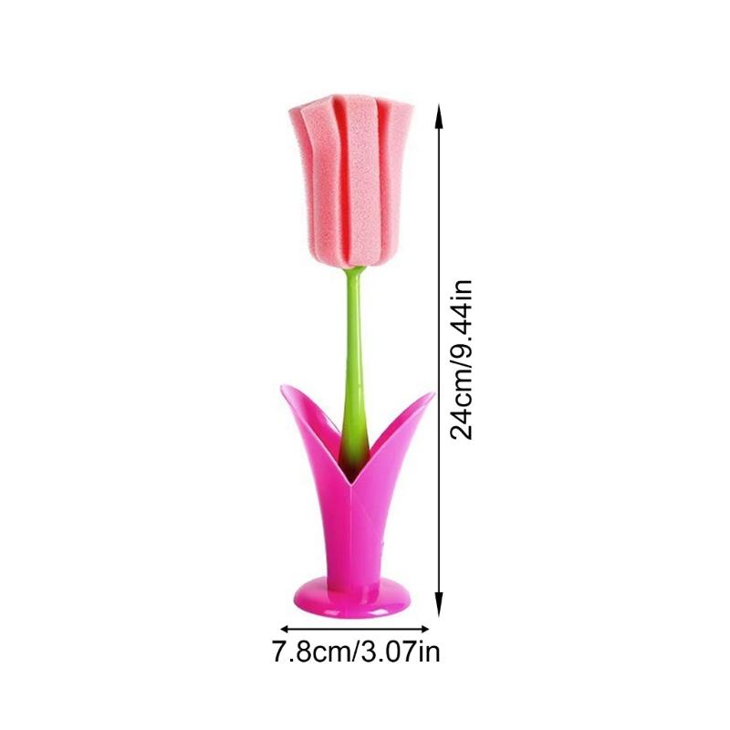 Flower Shape Cup Cleaning Brush With Detachable Sponge For Scrubbing And Long Handle Design Brush for Kitchen Use