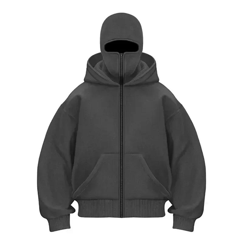 BeatStreet Herren und Damen Sturmhaube Y2K Gothic Harajuku Winter Neuartikel Doppelte Kapuzenpullover Herren Kapuzenmaske Reißverschluss Sportbekleidung