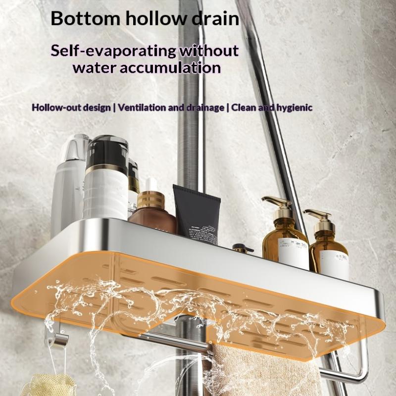 Punch-Free Shower Caddy With Towel Rod Bathroom Shelf Shampoo Soap Holder Shower Tray For Toilet Bathroom Organizer