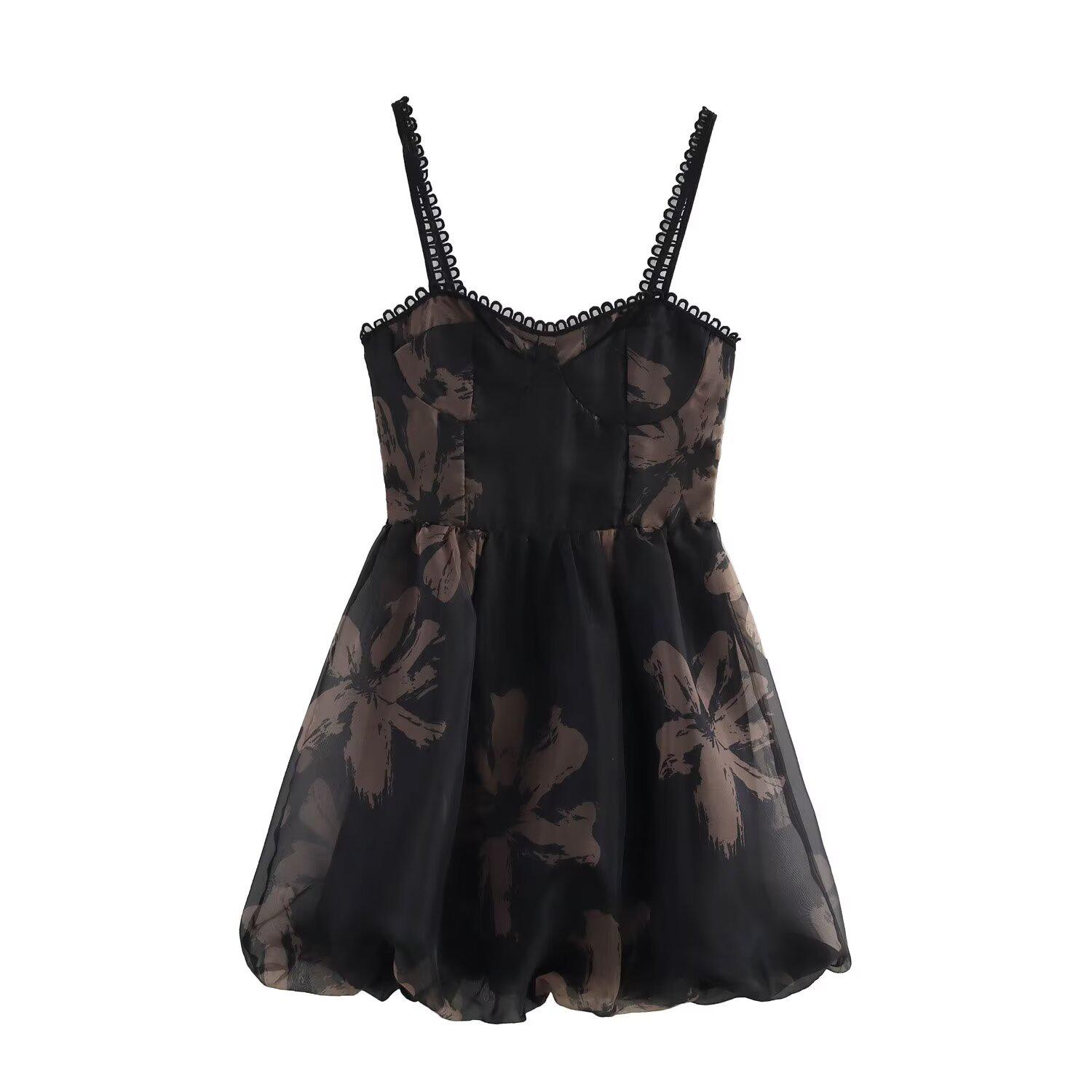 

Весна 2025 Женская юбка из органзы с принтом в европейском и американском стиле на бретелях-спагетти Small