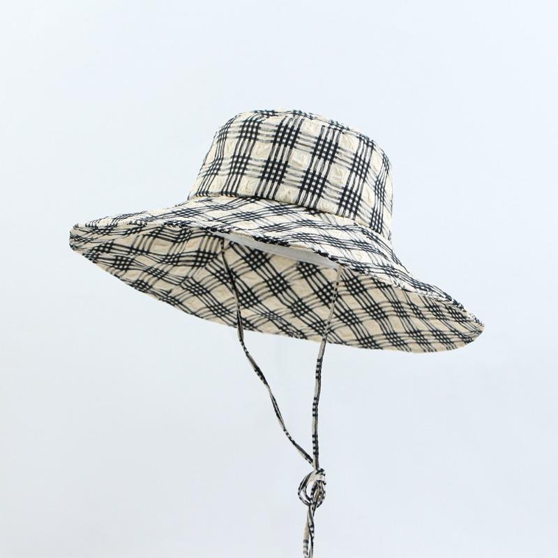 

Летняя шляпа-козырек от солнца женская защита от УФ-лучей новая большая кромка клетчатая универсальная панама