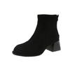 8598-2 Wildleder Skinny Stiefel Damen Elastische Stiefel Herbst und Winter Neu Eckige Spitze Dicker Mittelhoher Absatz Stiefel Reißverschluss hinten Elastische Stiefel