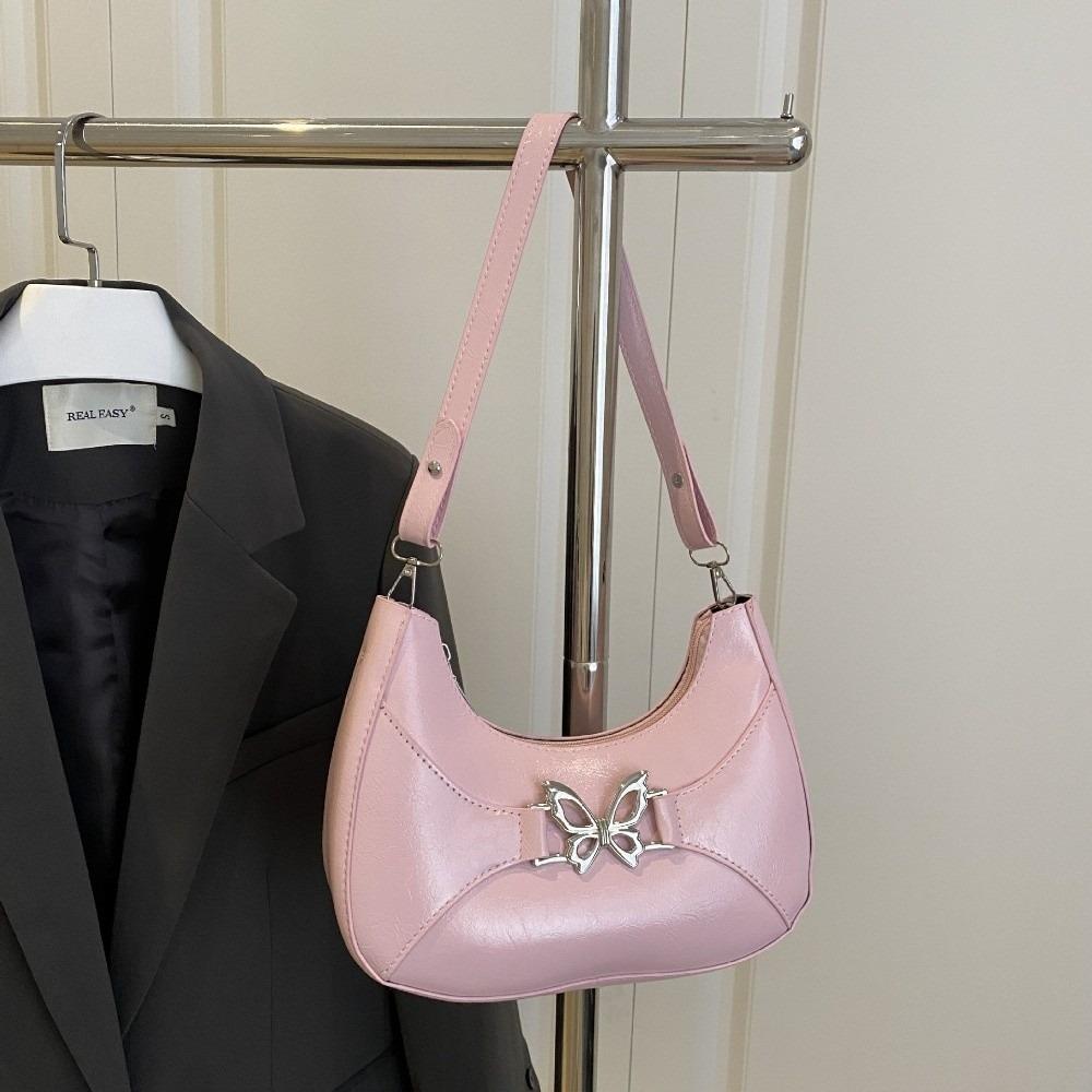 

Кожаные сумки-слинг Y2k, повседневная сумка-тоут на молнии, модная сумка через плечо с бабочкой, сумочка розовый