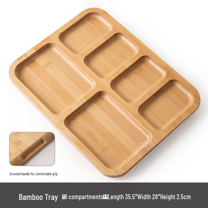 ZISIZ Natural Bamboo Tea Tray with 6 Compartments