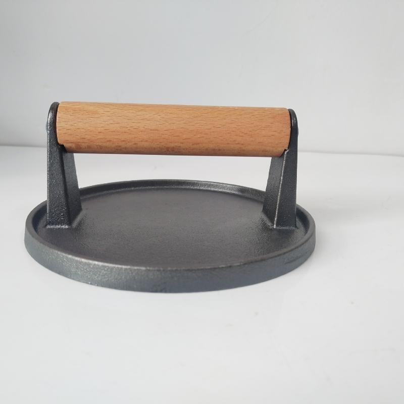 Ahşap Saplı Klasik Dökme Demir Yuvarlak Et Presi Kalıbı, İthal Ev Yapımı Köfte İçin Burger Köftesi Yapıcı, Barbekü ve Izgara İçin Mükemmel Araç