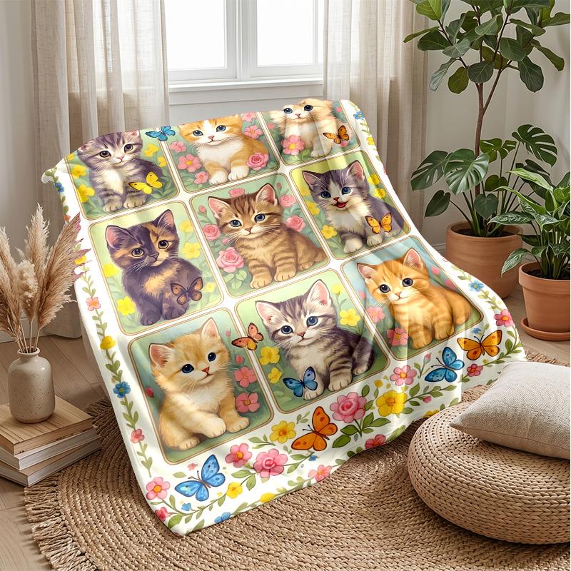 Neon Cat and Butterfly Theme blanket Lightweight Warm Flannel Blanket Decorative Throw Blanket for Home Decoration