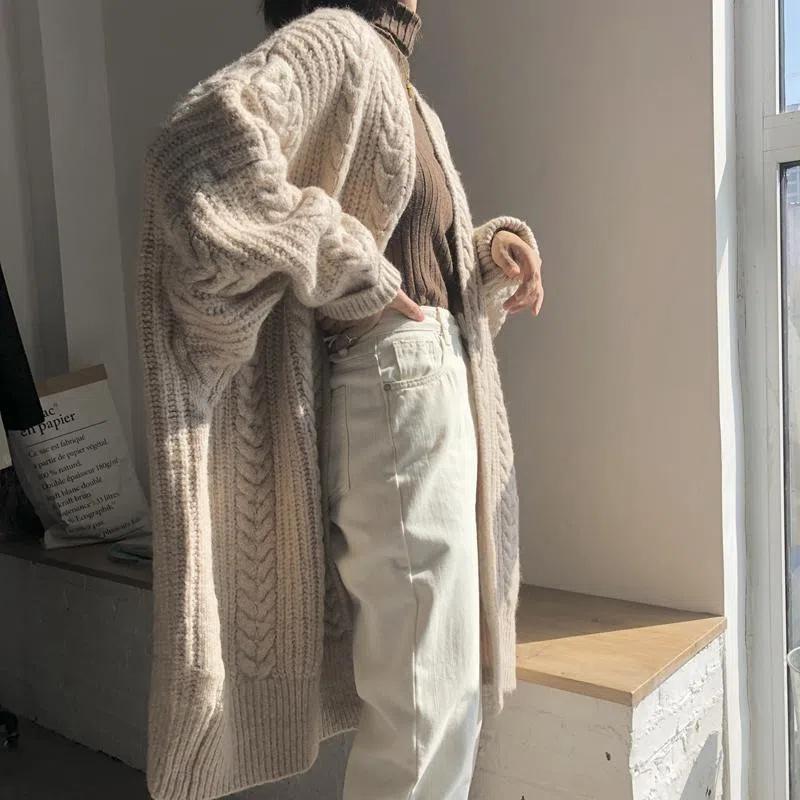 Femei coreeană ocazional pulover lung Cardigan Ooffice Lady moale confortabil solid vrac mâneci lungi cu mâneci liliac tricotate paltoane