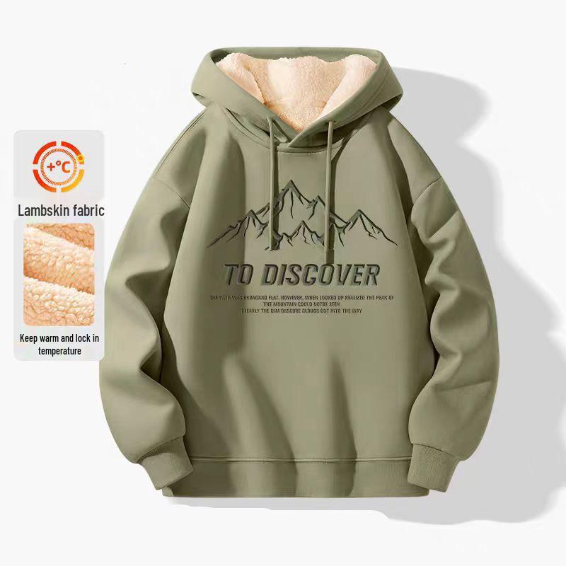 Men's Lambswool Hoodie - Plus Velvet, Thick, Loose Fit, Cold-Resistant, Hooded Jacket for Teens (Autumn/Winter)