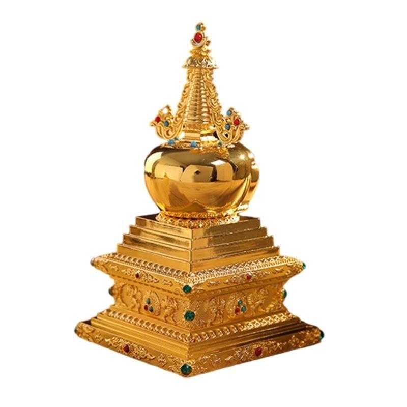 Traditional Tibetan Stupa Decoration with Pearls Relics Metal Buddhas Pagoda Statue for Meditations and Spiritual Decors