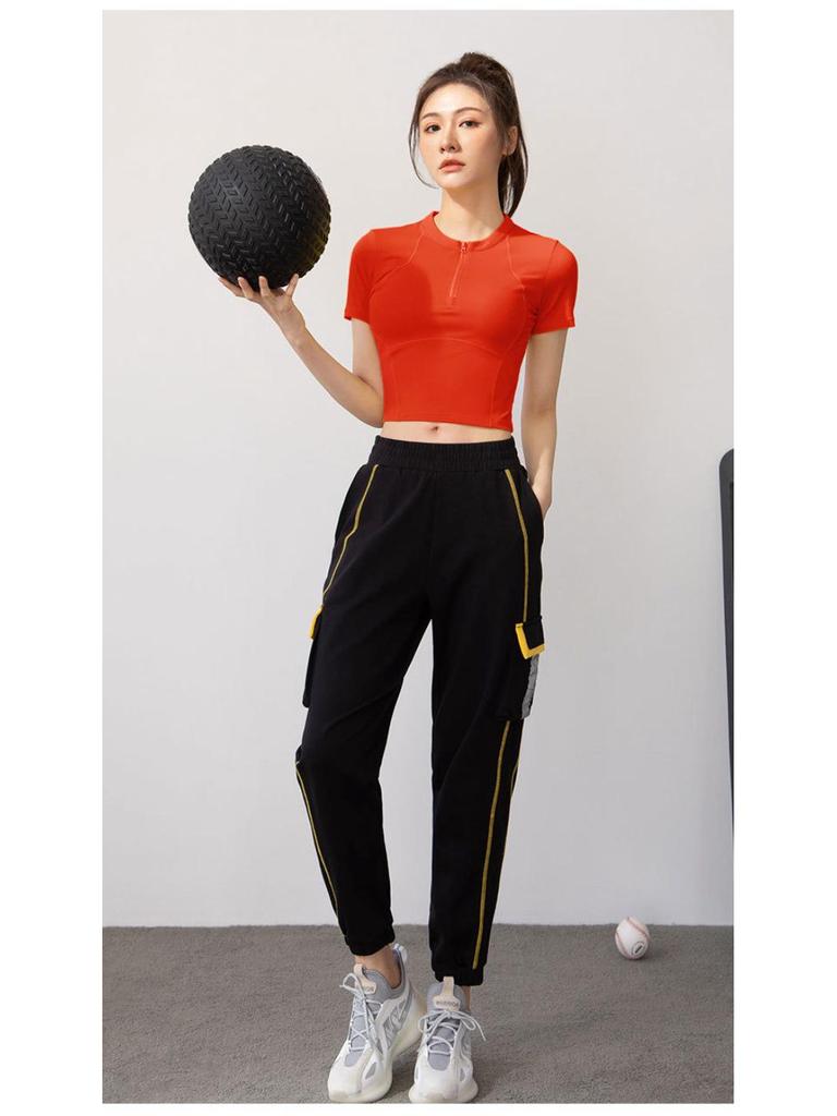 Women's Quick-Dry Half-Zip Fitness Top - Short Sleeve Tight Yoga Tee