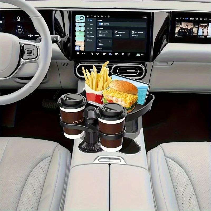 3-In-1 Detachable Car Cup Holder Tray-Expandable Food Table With 360° Rotating Design,Sturdy Base For Long Road Trips Table Tray