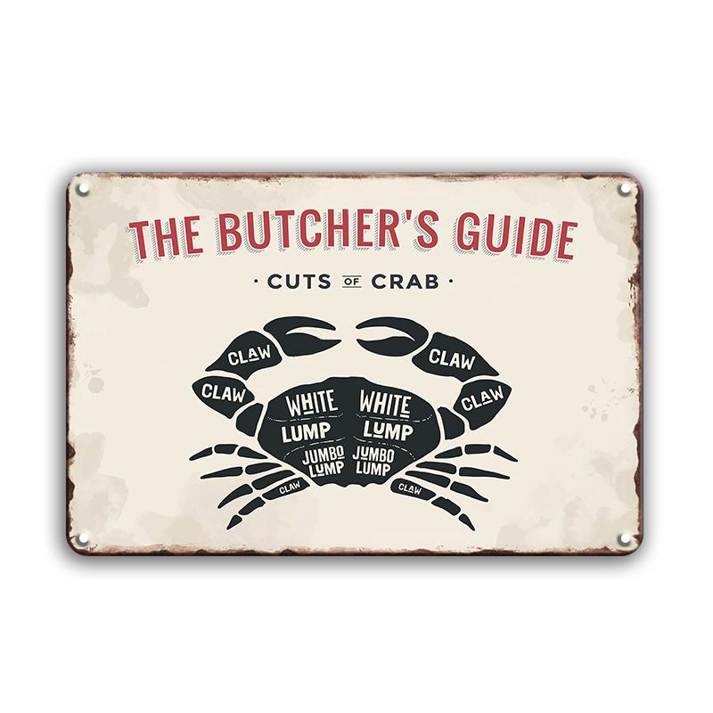 INEED Antikes „The Butcher's Guide“-Blechschild im Vintage-Stil, Tier-Küchen- und Marktdekor, Blechschild, Kunstposter, Metallplatte, Wanddekoration