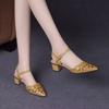 New Style Breathable Mesh Open-toe Women's Pointed-toe Soft Leather Slip-on High-heeled Shoes