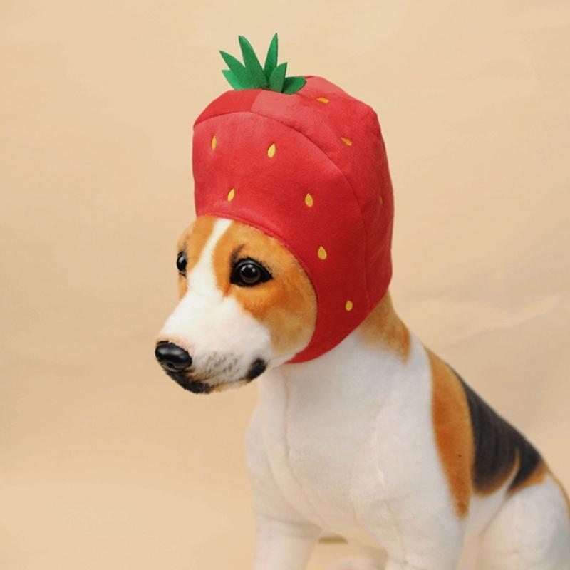 Dog Strawberry Costume Hood Hat, Soft Plush Pet Photo Hat for Halloweens Party Dressingup, Theme Event, and Quick Pullon Costume Styling