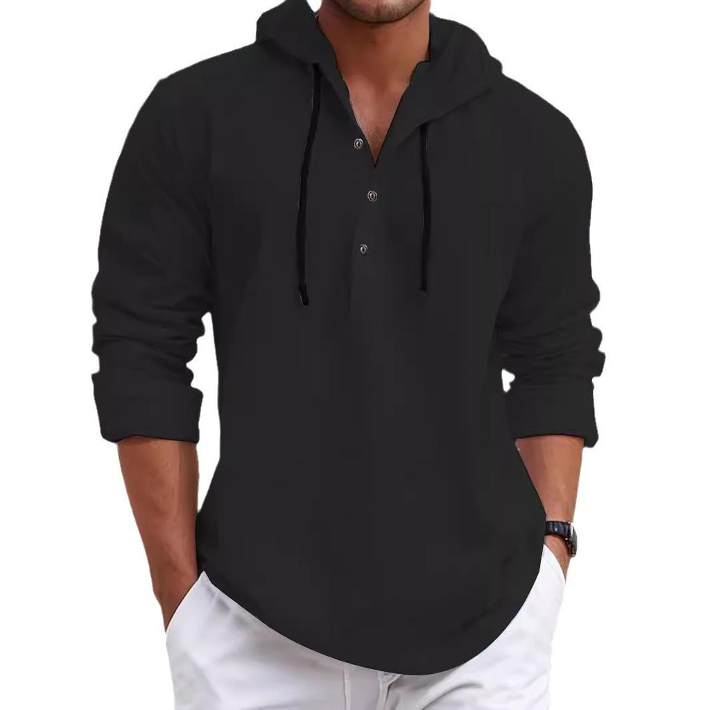 Autumn New Casual Men's Pearl Cotton Small Twill Hooded Button-Up Shirt Men's