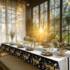 Hallswl 1 Pieces Happy New Year Tablecloths Black Gold Plastic Disposable Table Cloth Rectangle New Year Table Cover for 2026 New Years Eve Party