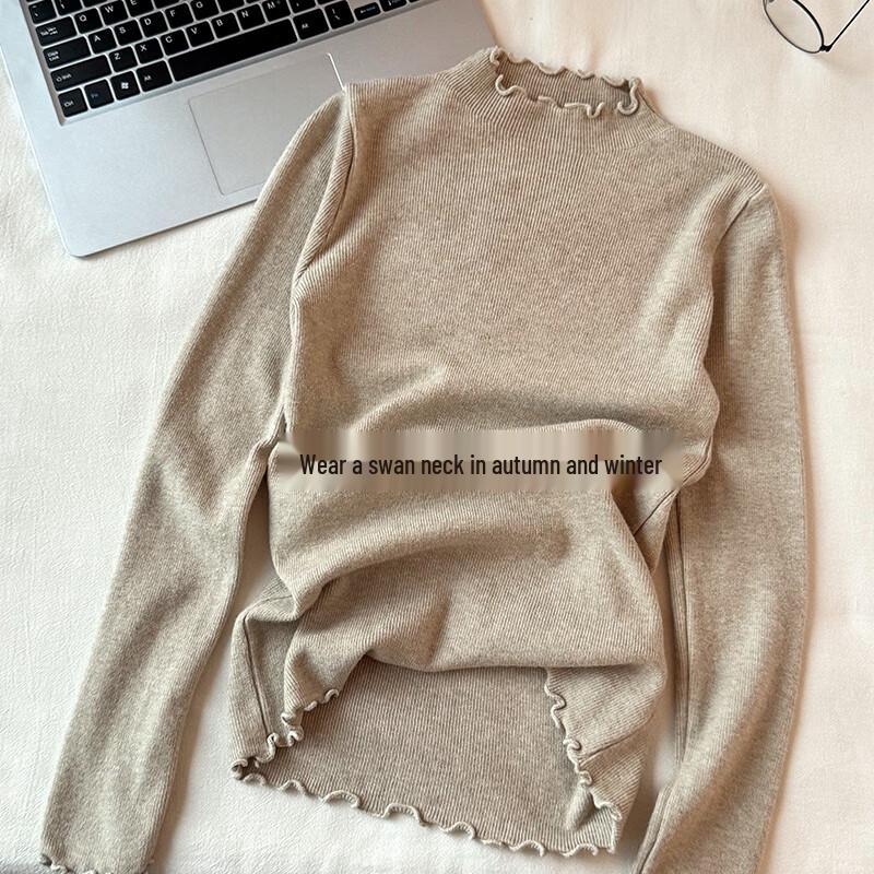 Ordifen Women's Semi-High Collar Ruffled Knit Sweater