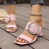 Metal Glitter Buckle Decoration Patent Leather Slippers Sexy Square Toe High Heels Sandals Women 2025 Summer Fashion Party Shoes