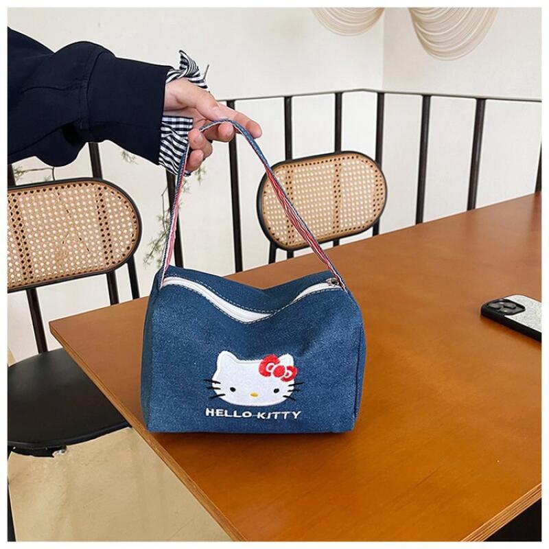Cartoon Kitty Cat Denim Handbag Portable Kawaii Plush Bags Casual Handbag Cute Kitty Cat Makeup Bag Girls Women's shoulder bag