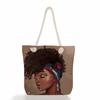 Multifunctional Black Girl Printed Thick Rope Shoulder Beach Bag Casual Large Capacity Handbag 0105